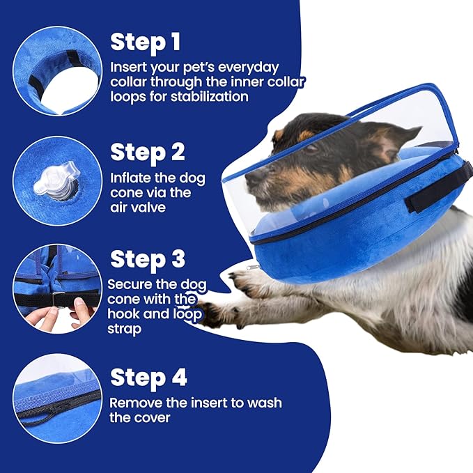 BARKLESS Dog Cone, Inflatable Dog Cone After Surgery for Small Medium Breeds, Soft Surgery Collar with Enhanced Anti-Licking Guard Shield for Pets, Patented Protective Donut Collar