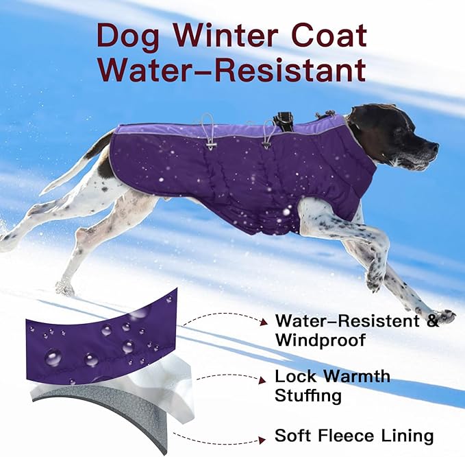 Dog Coat Winter Warm Dog Jackets for Large Dogs Reflective Snowsuit with Harness Fleece Dogs Snow Jacket Waterproof Pet Clothes for Cold Weather