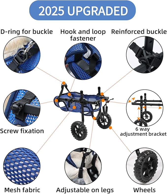 Small Dog Wheelchair for Back Legs, Upgraded 5.5in Textured Wheel, Adjustable, Disabled Pets, Leg Brace, Mobility Aid for Small Pets, Hind Limb Rehabilitation, Older, Disabled (XS（Chest 12.6-16.1in）)