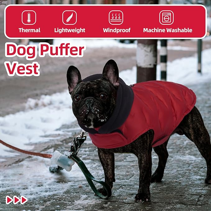 Nanaki Easy On Adjustable Pet Winter Coat Vest-Cold Weather XL Dog Coats with Hood, Warm Reflective Dog Puffer Vest Snowsuit for Pitbull, Soft Lightweight Puffer Coat for Outdoor Activities, Red