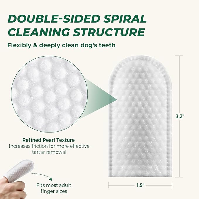 Pet Dental Finger Wipes for Dog & Cats, Remove Bad Breath by Removing Plaque and Tartar Buildup No-Rinse Dog Finger Toothbrush, Disposable Gentle Cleaning & Gum Care Pet Wipes, 100 Counts