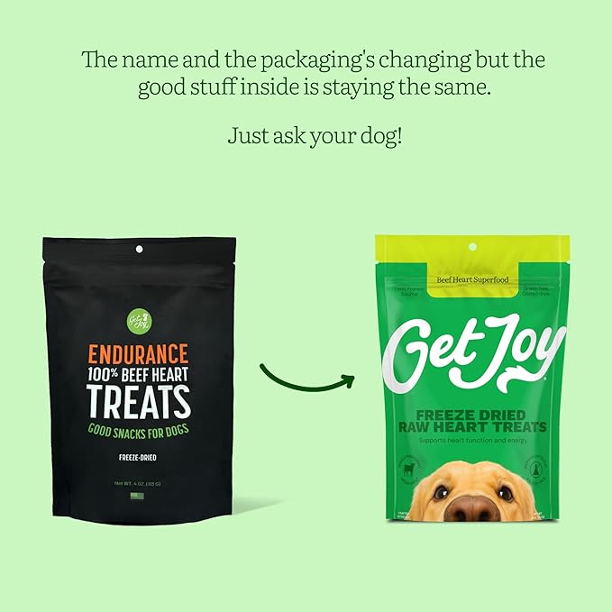 Get Joy Freeze Dried Superfood 100% Beef Heart Dog Treats, 16 Ounce Bag, Single Ingredient Organ Meat, High Protein, Heart Health, Energy, Muscle Repair, Grain Free, Gluten Free, Made in USA