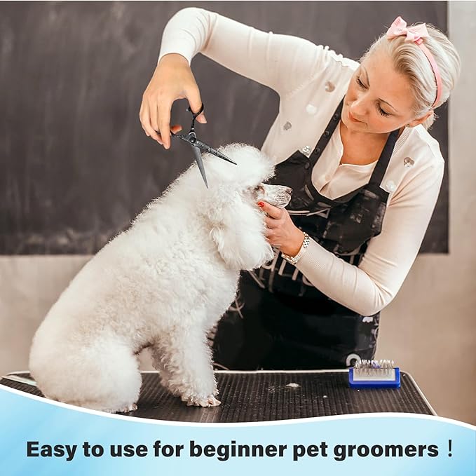 Dog Grooming Scissors,Black with Safety Round Tips,5 in 1 Curved Dog Scissors for Grooming,Professional Pet Grooming Shears Set for Dogs and Cats