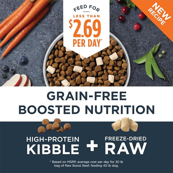Instinct Raw Boost, Natural Dry Dog Food with Freeze Dried Pieces, High Protein, Grain Free Recipe - Real Beef, 10 lb. Bag