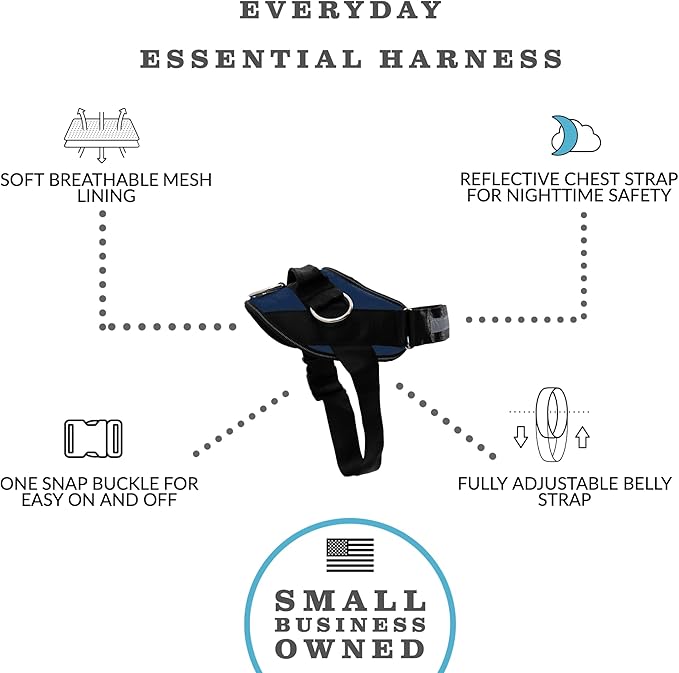 ShawnCo Essential Dog Harness, No-Pull Pet Vest with 3 Leash Clips, No Choke, Reflective, Adjustable and Padded, for Easy Walking and Training for Small, Medium and Large Dogs (Pacific Blue, XL)