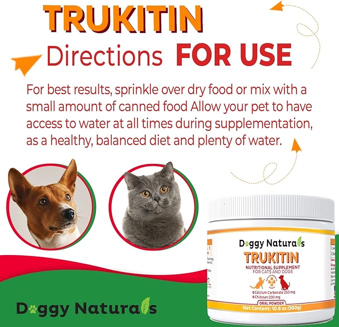 Trukitin Chitosin Based Phosphate Binder for Cats & Dogs – All Natural Human Grade Ingredients for Renal Support Supplement with Calcium Carbonate Oral Powder (Made in U.S.A)