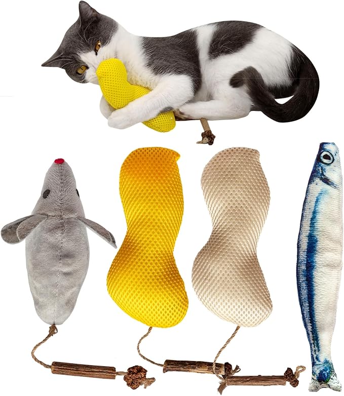 4Pcs Catnip Toys, Cat Toys for Indoor Cats, Interactive Cat Toy with Catnip, Chew Toy, Pillow for Kittens Kitty