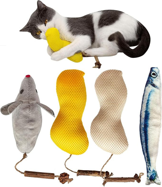 4Pcs Catnip Toys, Cat Toys for Indoor Cats, Interactive Cat Toy with Catnip, Chew Toy, Pillow for Kittens Kitty