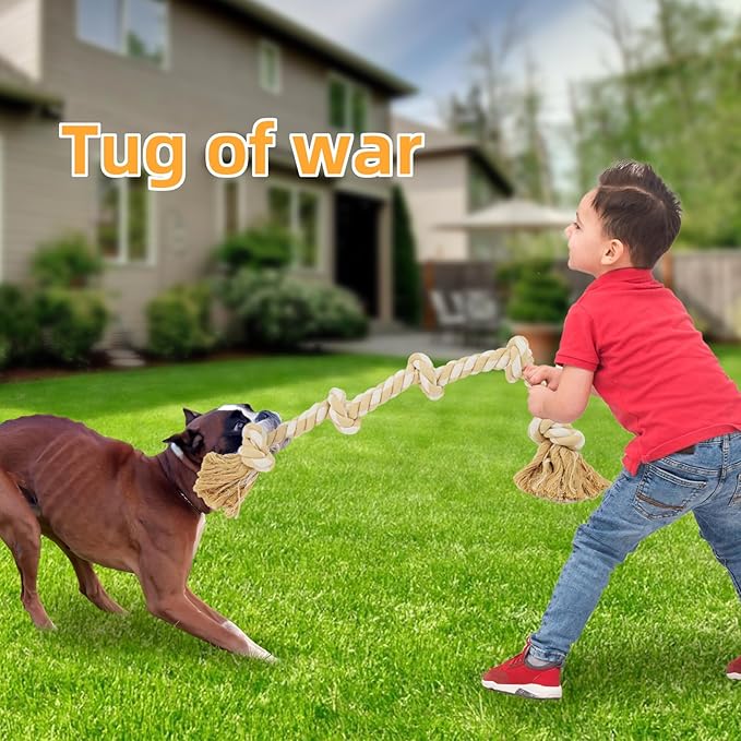 Bmag Dog Toys for Aggressive Chewers, Tough Rope Chew Toys for Medium Large Dogs,Heavy Duty Tough Dog Tug of War Toy with 5 Knots for Teeth Cleaning