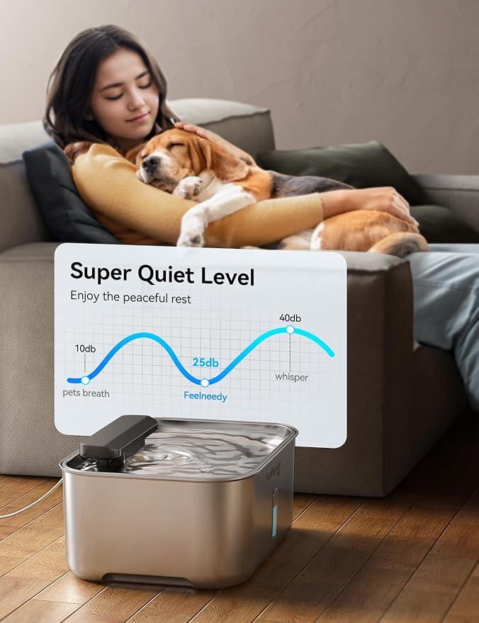 FEELNEEDY 3 Gal Stainless Steel Dog Water Fountain for Large Dog, Pet Water Fountain, Dog Water Bowl Dispenser with Water Level Window, Super Quiet for S-L Dogs and Multi-Pet, Easy to Clean(FN-W13)