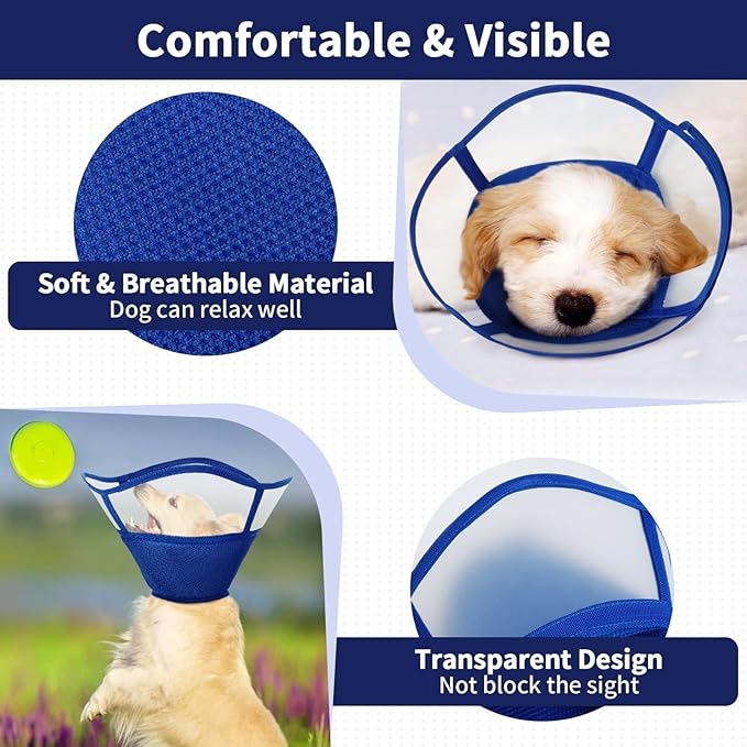 Allroaring Dog Cone Alternative, Soft Dog Cones for Large Dogs, Adjustable Doggie Recovery Cone Collar Comfy Pet Elizabethan Collars to Stop Licking for Wound Healing Care Spay Neuter, Blue L