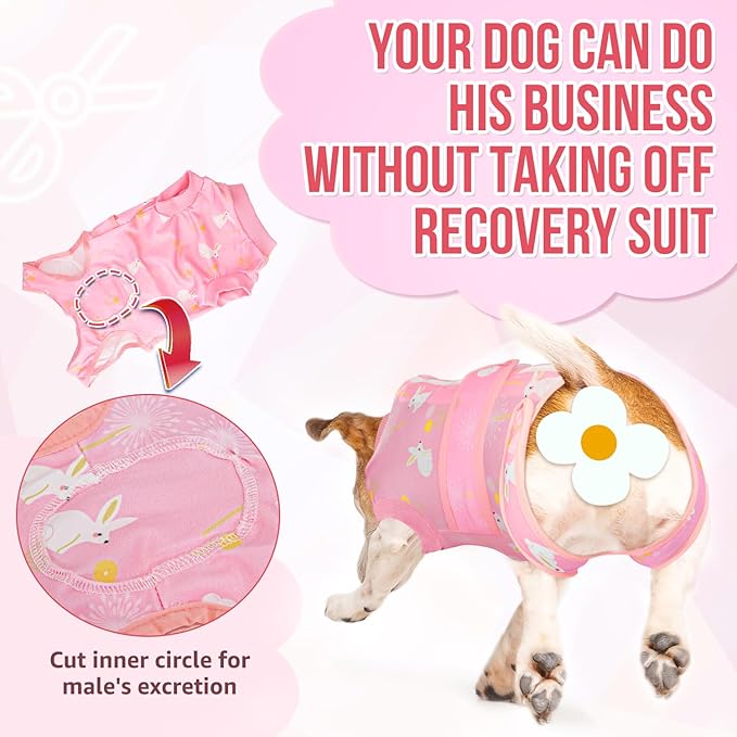 Lukovee Recovery Suit for Dogs, Zipper-On Onesie for Female Male Dog, Abdominal Wounds Cone E-Collar Alternative, Prevent Licking Spay (4XL, A-Pink)
