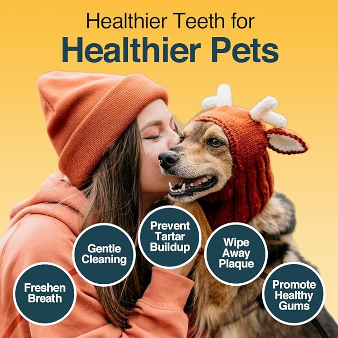 Dog Teeth Cleaning Wipes (90 Count) No-Rinse Cat Toothbrush, Effective Dog Breath Freshener - Essential for Pet Supplies (1.5 in x 3.15 in)