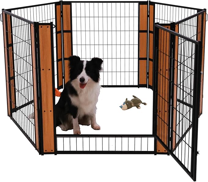 Heavy Duty Dog Playpen 32 Inch Height - Indoor Outdoor Pet Fence Enclosure for Medium and Small Dogs - Foldable Puppy Exercise Pen for Indoor and RV Camping or Yard (6 Panels, 32" H (Oak))