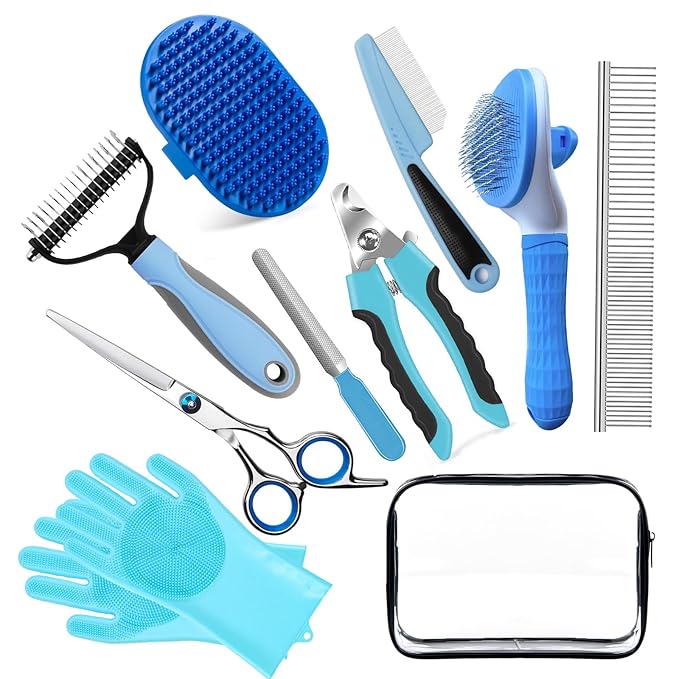 Bath Grooming Kit for Pets, 10pcs Dog Brush for Shedding with Dog Nail Clipper and Trimmer, Dog and Cat Grooming Supplies, Dematting Comb for Dogs, Pet Bath Supplies
