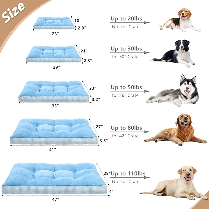 MIHIKK Washable XXL Dog Bed for Extra Large Dogs with Anti-Slip Bottom, Premium Foam Pet Pad for Crate for Large Medium Small Sized Puppies, 47" x 29" Blue