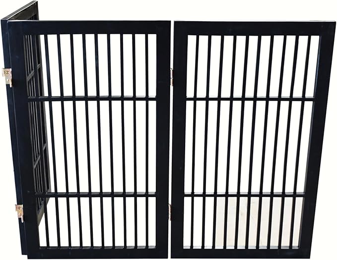 Pet Dog Gate Strong and Durable Freestanding Folding Acacia Hardwood Portable Wooden Fence Indoors or Outdoors by Urnporium (Black Pet Gate, 3 Panel 30" Tall)