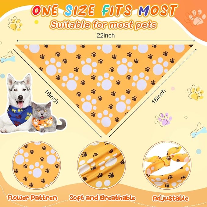 Geyoga 240 Pcs Halloween Dog Bandanas Bulk Thanksgiving Pet Bandanas Adjustable Fall Triangle Dog Grooming Scarf Bibs Kerchief for Small Medium Large Cats Pet Costume A(Paw Print)
