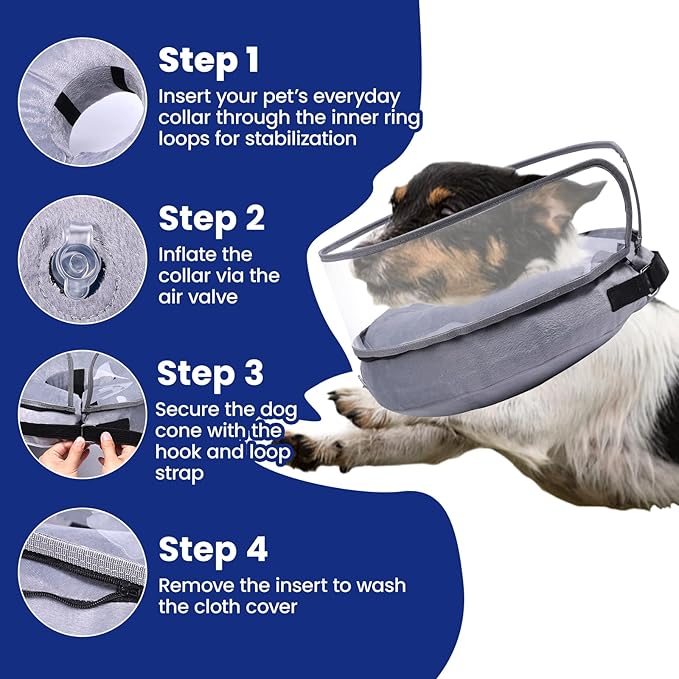 BARKLESS Dog Cone, Inflatable Dog Cone After Surgery for Small Medium Breeds, Soft Surgery Collar with Enhanced Anti-Licking Guard Shield for Pets, Patented Protective Donut Collar