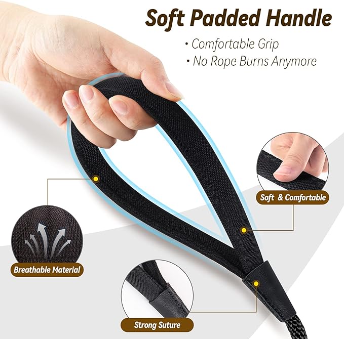 lynxking Check Cord Dog Leash Long Lead Training Tracking Line Comfortable Handle Heavy Duty Puppy Rope 10ft 15ft 30ft 50ft for Small Medium Large Dog Black