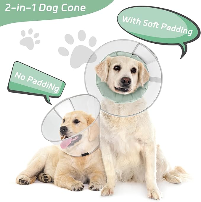 Dog Cone Collar to Stop Licking, Clear Elizabeth Recovery Collar with Soft Pad for Large, Medium, Small Dogs, Pet Head Cone Alternative After Surgery, Neutering, Injury (XL)
