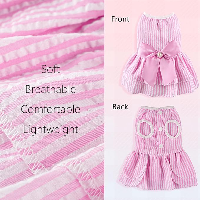 2 Pieces Dog Dress Princess Stripe Pet Dresses for Small Dogs Cute Bowknot Dog Summer Clothes for Dogs Cats Pets Puppy Chihuahua Yorkies