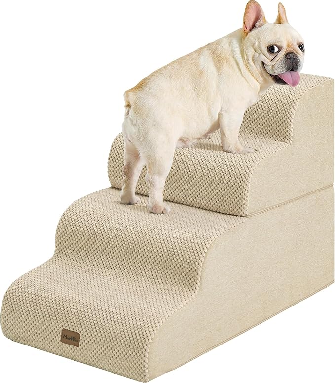 Made4Pets Dog Stairs Ramp for Bed, 4-Step Dog Steps for High Bed Couch Sofa Climbing, 35D Foam Pet Steps for Small Dogs and Cats, Non-Slip Bottom Pet Stairs, Beige
