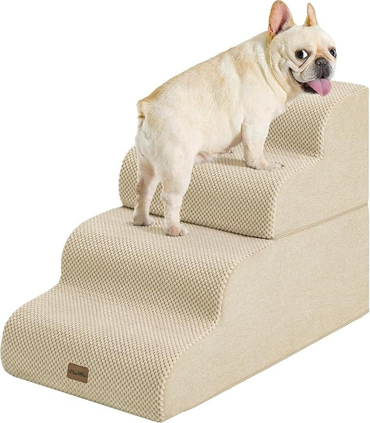 Made4Pets Dog Stairs Ramp for Bed, 4-Step Dog Steps for High Bed Couch Sofa Climbing, 35D Foam Pet Steps for Small Dogs and Cats, Non-Slip Bottom Pet Stairs, Beige