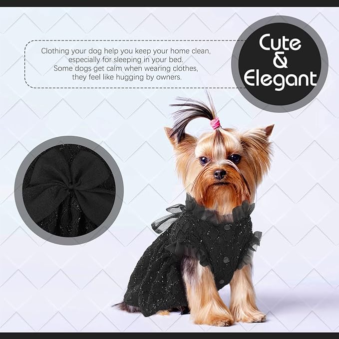Kuoser Dog Dress, Cute Dog Dresses for Small Dogs Girl Elegant Puppy Tutu with Bow-Knot, Doggie Princess Costume Pet Outfit for Birthday Party Christmas Halloween Wedding, Black S