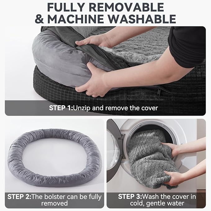 JOEJOY Orthopedic Dog Beds Large Sized Dog, XL Egg-Crate Memory Foam Pet Couch Bed with Bolster Sides, Waterproof Lining, Removable Washable Cover & Non-Slip Bottom, Black