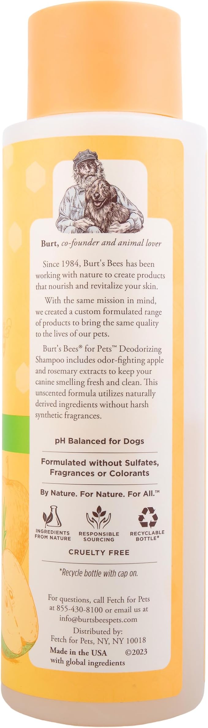 Burt's Bees for Pets Deodorizing Dog Shampoo with Apple and Rosemary, 95% Natural Origin Formulas, Gentle Canine Cleanser for Smelly Pups, 2 pk 16 oz