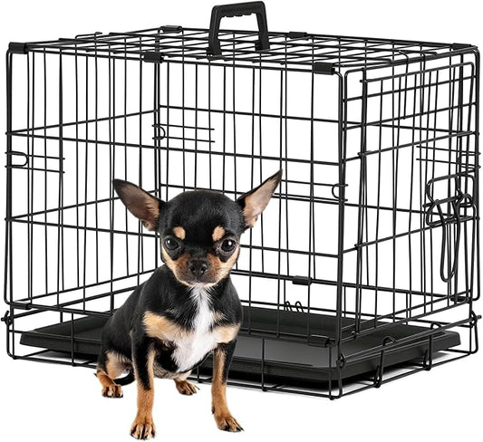 BestPet | Dog Crate | 18" | Black | Foldable Metal Kennel with Single Doors, Secure Slide-Bolt Latches, Leakproof Tray | Portable Dog Cage for Small Breeds | for Travel, Indoor & Outdoor Use