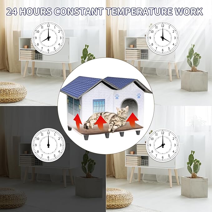 Heated Cat Houses for Indoor/Outdoor Cats with Large Elevated Heated Cat Bed Providing Safe Feral Cats, Easy to Assemble