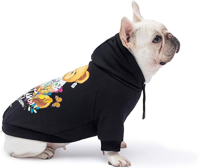 Blooming Teddy Dog Hoodie Dog Clothes Extra Warm Fleece Lining Stretchy Fit for Small Dogs ((Black, Small))