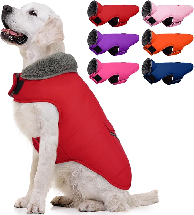 MIGOHI Warm Dog Winter Coat - Winter Dog Jacket, Reflective Windproof Fleece Vest with Leash Hole and Furry Collar