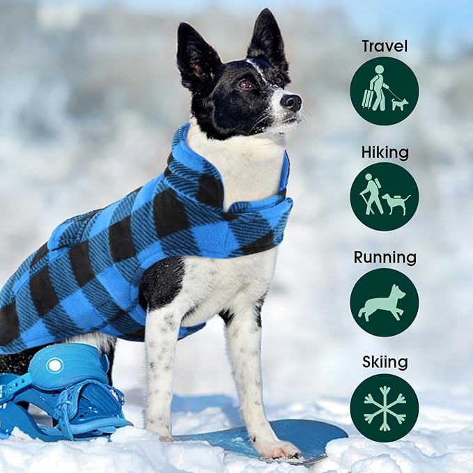 Kuoser Dog Winter Coat, Windproof Dog Fleece Jacket British Style Plaid Cold Weather Doggie Vest Coats, Reversible Cozy Warm Puppy Clothes Pet Apparel for Small Dogs XS