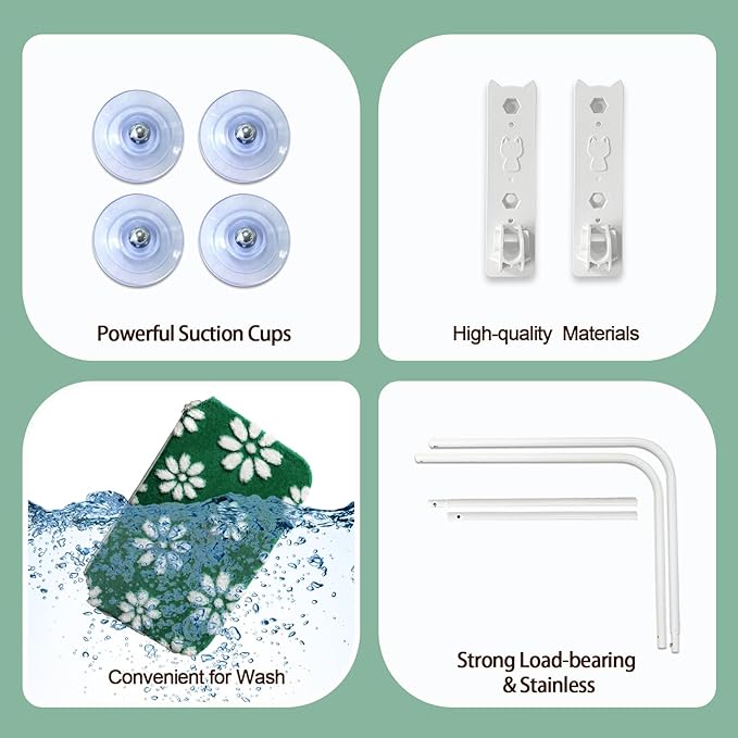 Cat Window Perch, Foldable Cat Window Hammock with Cute 3D Textured Flower Cover and Strong Suction Cups, Cordless Window Seat Bed for Indoor Cats (Green Flower, Large)