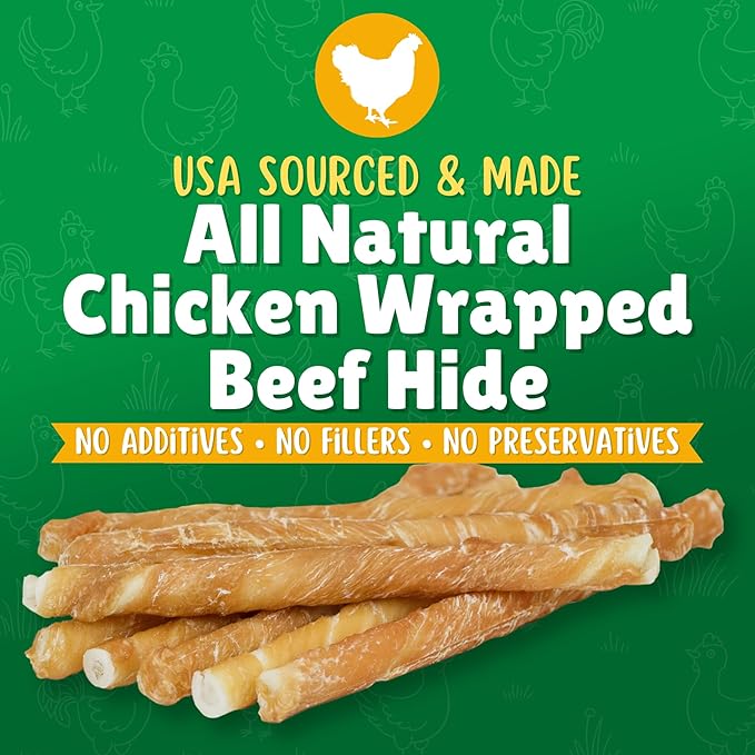 Chicken Wrapped Rawhide Dog Treats – 120ct. Rawhide Chew Sticks – Long Lasting Chews for Small Dogs Made in The USA with Natural Chicken and Beef Hide