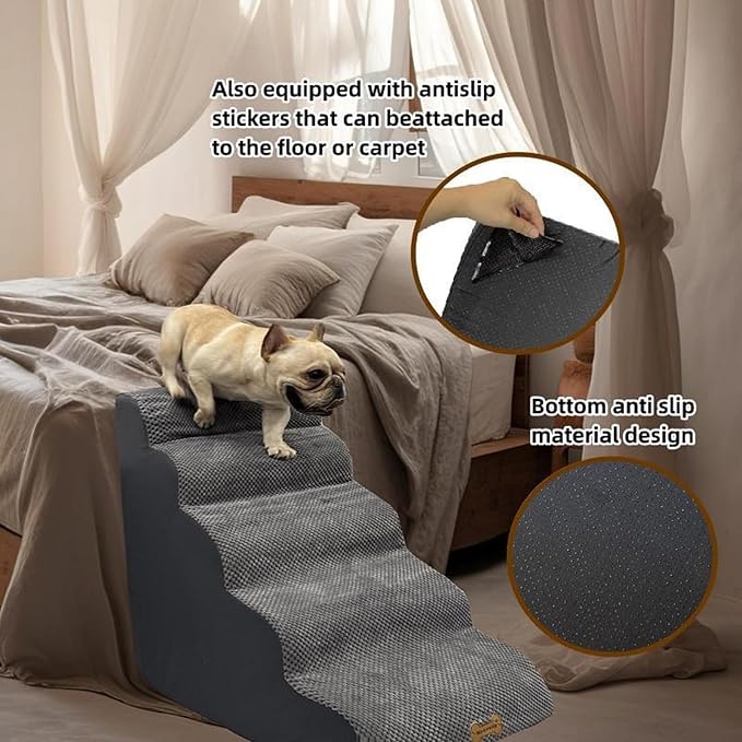 5-Step Dog Stairs for 23 Inch High Beds & 20-30 Inch Couch Bed, Non-Slip Balanced Indoor Pet Ramp Stairs for Small Old Large Dogs Cats to Get on Bed 30D