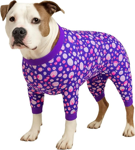 LovinPet Fat Dog Pajamas Onesies for Giant Dogs, Anxiety Calming Dog Jammies, Lightweight Knit, Pitfull Clothes, Pajamas for Pitbulls, Onesies for Dogs, Medium