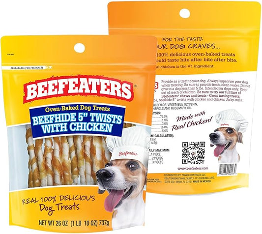 Beefeaters Beefhide 5in Twist with Real Chicken – Protein-Rich Dog Treats for Clean Teeth, Ideal for Training & All Dog Sizes