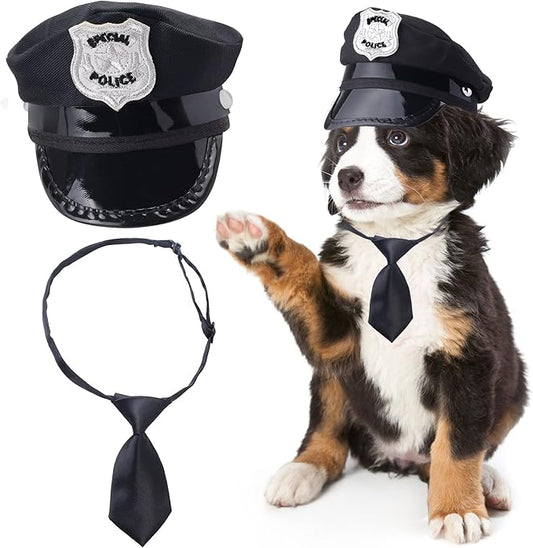 Yewong 2-Piece Pet Police Costume Accessory Set - Dog & Cat Police Hat with Necktie & Dress Up Kit for Halloween & Christmas Cosplay
