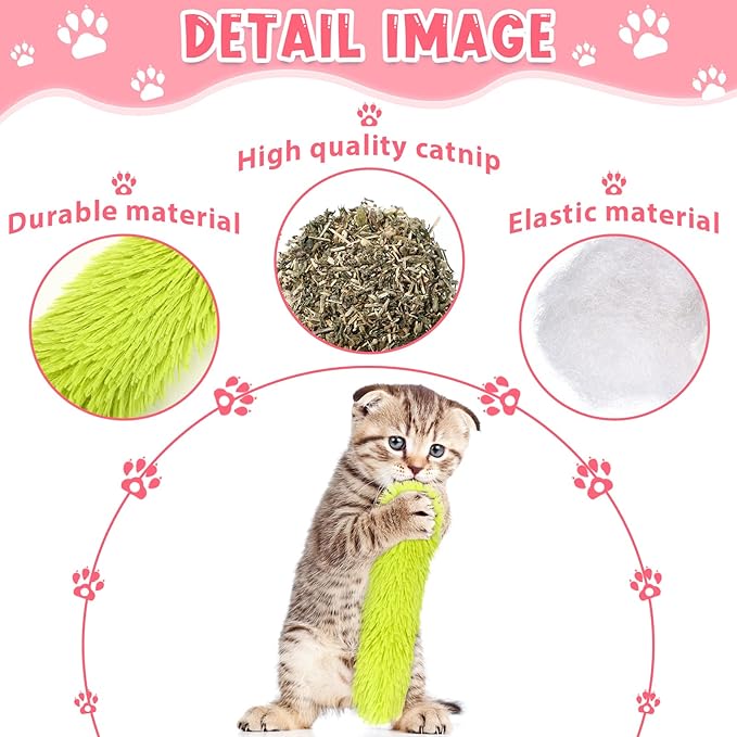 Civaner 6 Pcs 10.6 Inch Cat Catnip Toy Cat Kicker Interactive Soft Plush Kitten Toy Pillow Stick Kitten Chasing Chewing Exercising Catnip Filled Plaything for Puppy Indoor (Grass Green, Blue, Pink)