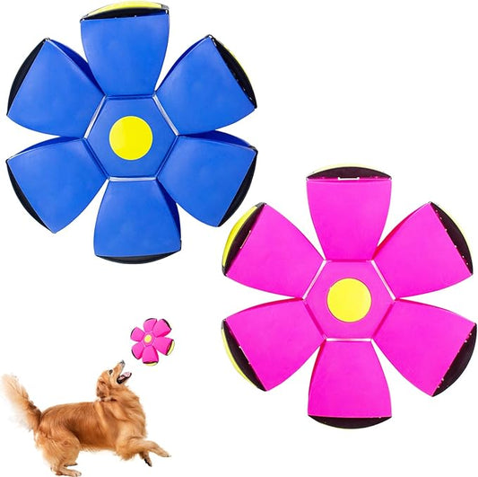 Flying Saucer Ball - 2 Pack Dog Disc Toy for Medium Large Dogs, Outdoor Interactive Pet Toy - Blue+Pink