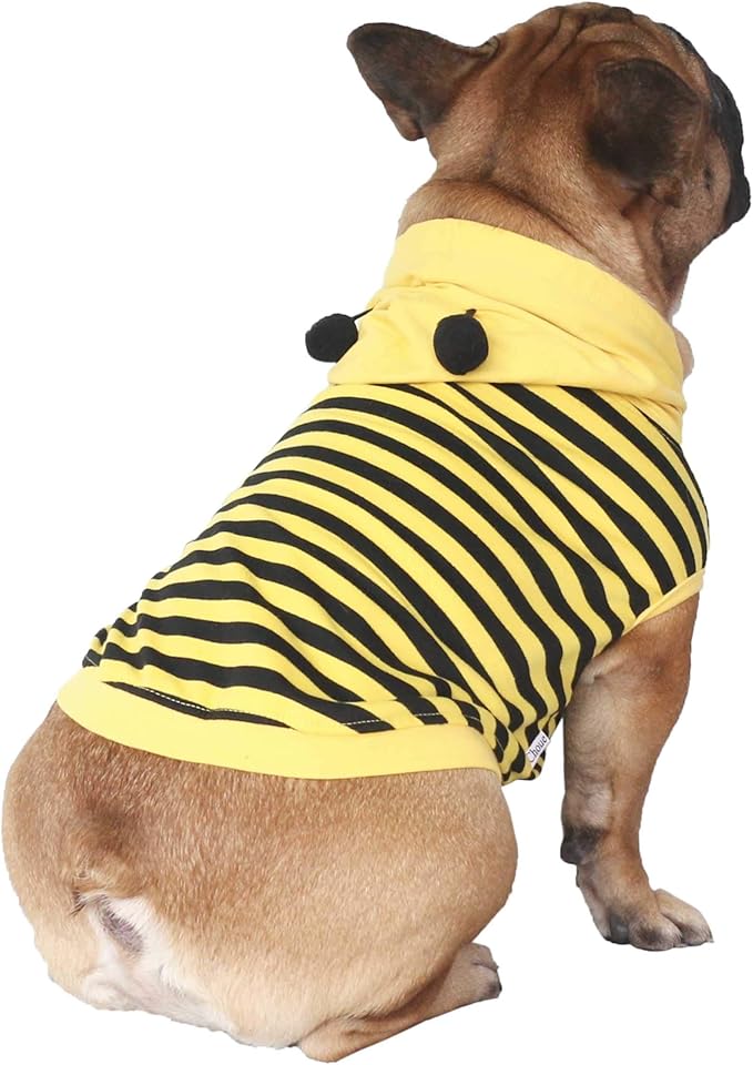 iChoue Pug Bee Honeybee Bumblebee Caterpillar Insect Halloween Costumes Hoodies Sleeveless Clothes Outfits Cosplay Shirts for Dogs French Bulldog Frenchie Boston Puppy - Black Yellow, Small