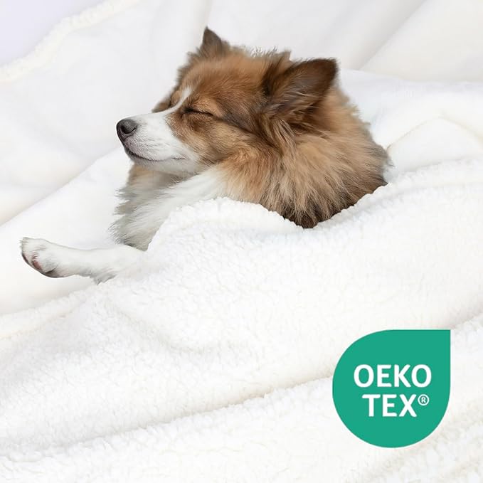 Waterproof Dog Blanket for Large Dogs - Reversible Washable Pet Blanket, Soft Sherpa Fleece Furniture Protector, Cat Throw Bed Couch, Cream,50"x60"