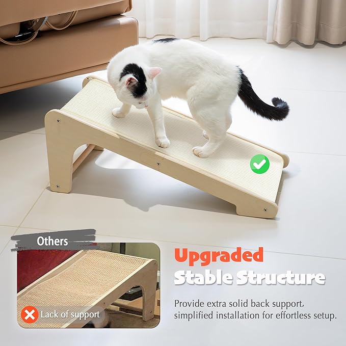 PETKARAY L Shape Cat Scratcher, Sisal Kitty Scratching Ramp, Vertical Scratch Pad for Indoor Cats, 25.3" Furniture Protector with Catnip, White