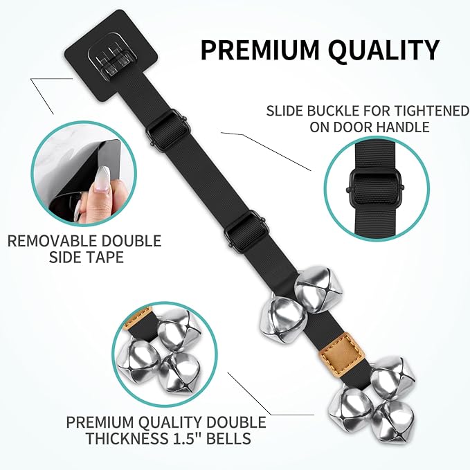 2 Pack Dog Bells to Go Outside Dog Door Bell Premium Quality Buckle Adjustable Dog Bell Dog Attached to doorknob or Anywhere Near The Door, Length and Height Adjustable