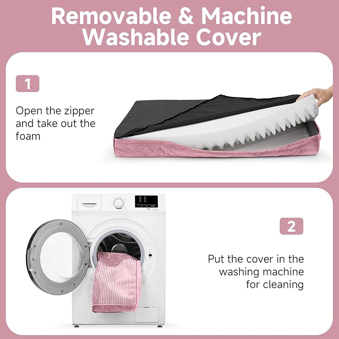 OhGeni Orthopedic Waterproof & Machine Washable Dog Bed for Medium Large Pets, Cat Mat with 25D Egg Crate Foam, Non-Slip Bottom & Removable Cover, 36 Inches(Pink)