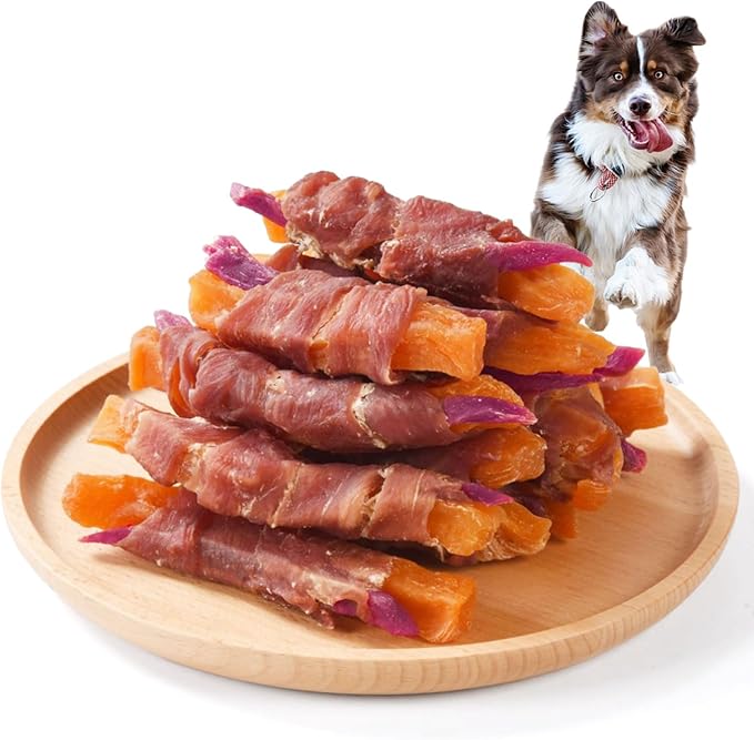 ASMPET Dog Treats Chews, Duck Wrapped Sweet Potato and Purple Potato, Gluten and Grain Free 10.6 oz